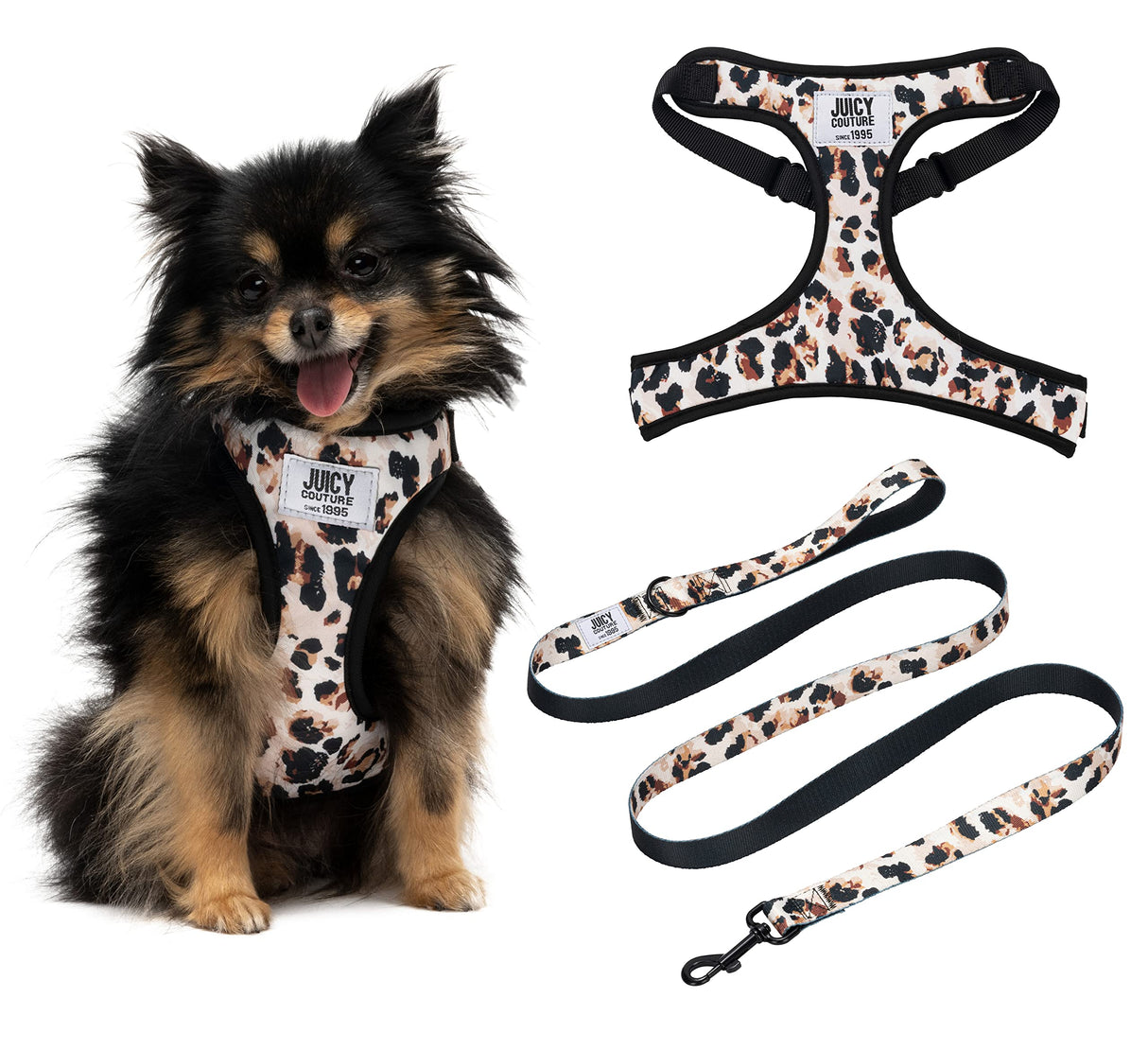 Juicy Couture Leopard Print Dog Harness and Leash Set – Adjustable Puppy Harness with Puppy Leash & Mesh Padding Dog Harness, Large