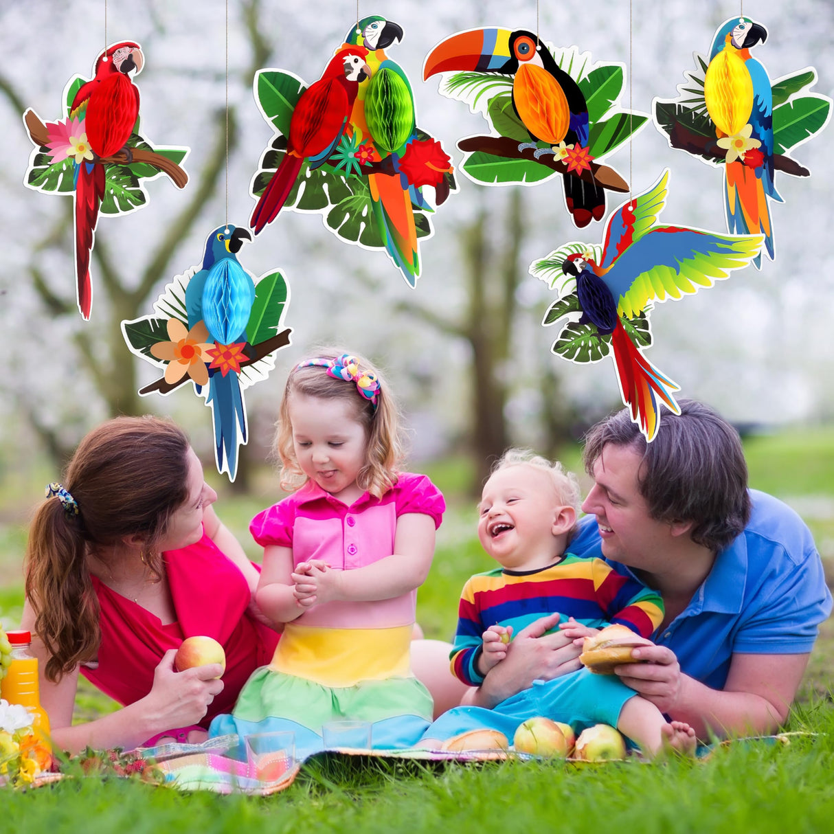 6 Pieces Tropical Birds Parrot Honeycomb Cutouts - Hawaiian Luau Tropical Party Decorations for Summer Beach Jungle Safari Rainforest Theme Birthday Party Home Classroom Décor