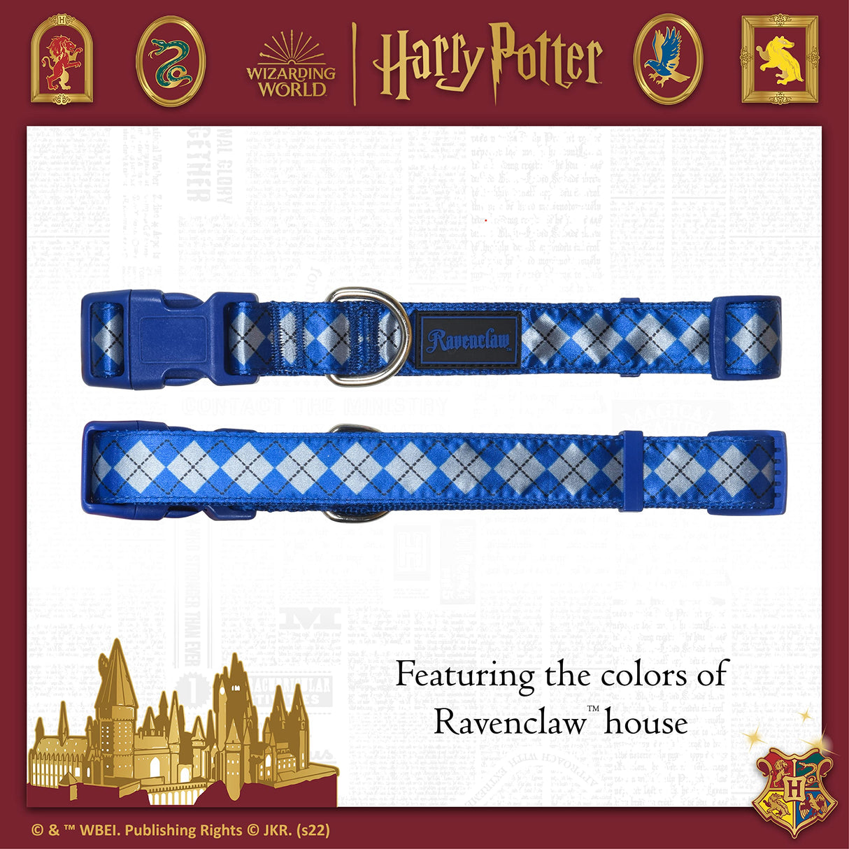 Harry Potter Ravenclaw Dog Collar - Adjustable Nylon Collar for Large Dogs - Officially Licensed Dog Apparel & Accessories for Hogwarts Houses - Size Extra Large