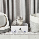 Conlun Cat Scratcher Box with Heavy-Duty Double-Sided Cardboard Pad, Cardboard Lounger, Interactive Hole Design, Cat Bed for Indoor Cats, White, Large