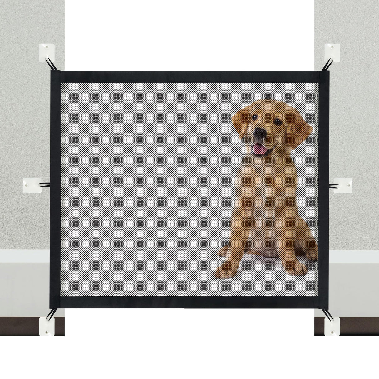 NWK Magic Dog Gate for Stairs Pet Gate for The House Providing a Safe Enclosure for Pets to Play and Rest, 6 Hooks Design (30'' X 43'')