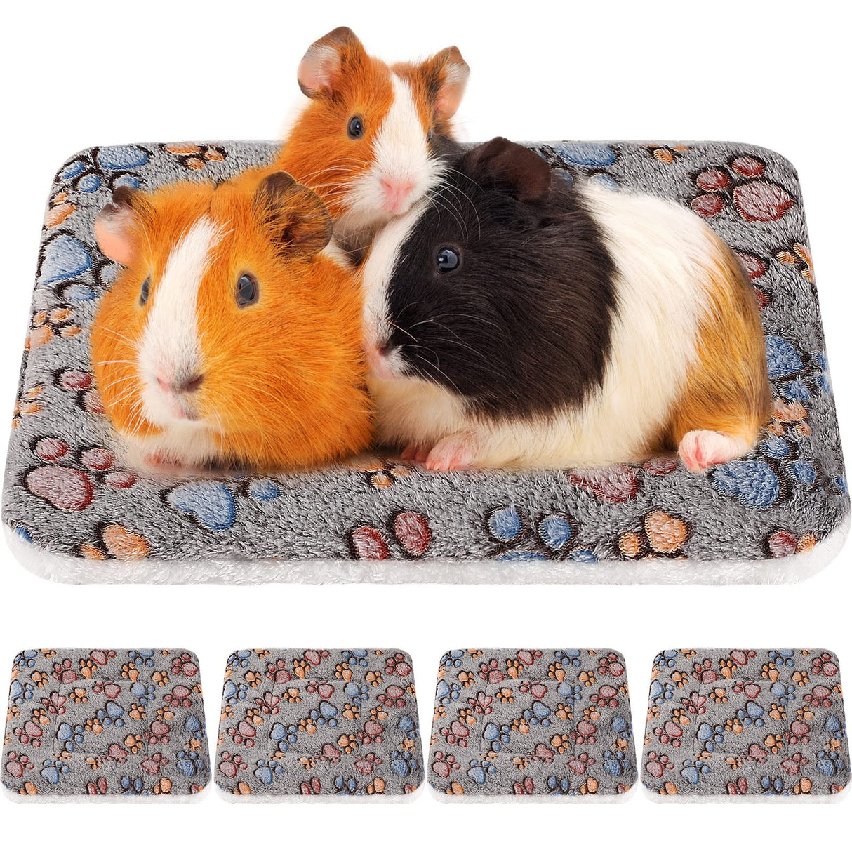 4 Pack Ultra Soft Dog Cat Bed Mat with Cute Prints Reversible Fleece Dog Crate Kennel Pad Cozy Washable Thickened Hamster Guinea Pig Pet Bed Mat for Small Animals(13 x 10 Inches,Gray)