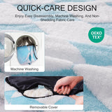 MEWOOFUN Donut Cat Bed For Indoor Cats - Round Washable Plush Pet Bed With Jacquard Shaggy Fabric & Non-Slip Bottom, Calming Small Dog Bed For Puppy & Kitten, 23 Inch Blue Check