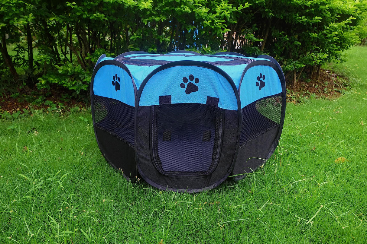 MEHONGCAN Portable Pet Playpen,Foldable Dog Playpen for Dogs and Cats,Rabbits,Pet Exercise Pet Tents Indoor Outdoor Use (S(28.7" x 28.7" x 16"), Blue)