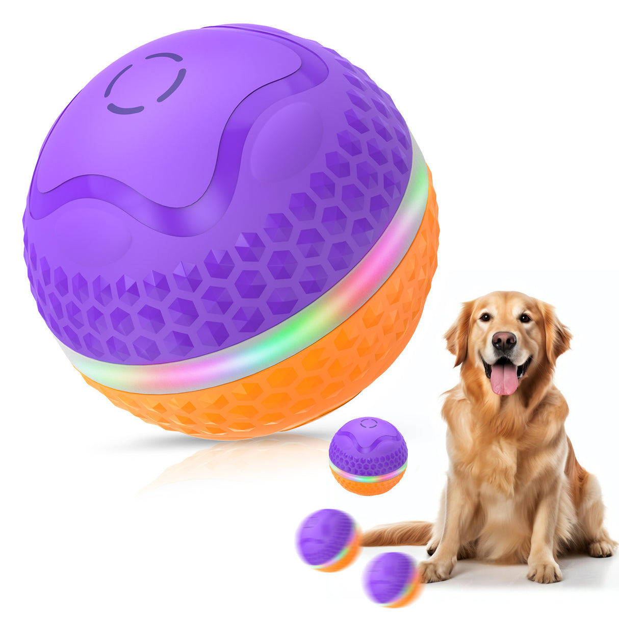 Interactive Dog Toys Ball, Automatic Rolling Toy, Lively Pet Ball For Medium ,Large Dogs To Relieve Boredom, Activated Automatic Motion Dog Balls Toy With LED Flash, USB Rechargeable Orange Purple