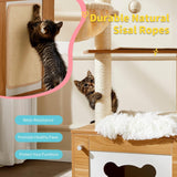 Solid Wood Cat Tree And Tower With Litter Box, Cat Scratching Board And Hammock For Indoor Large Cats