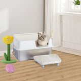 Stainless Steel With Plastic, Buckle Style With Shovel, Foot Pad, White Litter Box