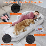 1Pc Large Foldable Human Size Dog Bed With Pillow Blanket Flurry Plush Napping Human-Sized Dog Bed Machine Washable Zipped Removable Cover For Pets Kids Adults Grey 71x45x10in