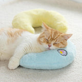 MEWOOFUN U-Shaped Orthopedic Pet Pillow - 10.6x9.8 Inch Fluffy Support For Cats & Puppies, Joint Relief & Improved Sleep Blue