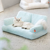 MEWOOFUN Plush Cat Bed For Indoor Cats - Washable 26x19x13 Inch Pet Couch With Non-Slip Bottom, Fluffy Small Dog Bed For Puppies & Kittens, Blue