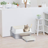 Stainless Steel With Plastic, Buckle Style With Shovel, Foot Pad, White Litter Box