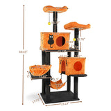 Halloween Cat Tree, Large Cat Tower With 2 Spacious Cat Condos, 2 Padded Perches, 2 Hammocks, Scratching Posts, Hanging Toy, Multi-Level Cat Activities Furniture For Large Cats, Orange & Black