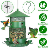 1Pc Wild Bird Feeder Squirrel-Proof Chew-Proof Metal Bird Seed Feeder Outdoor Hanging Bird Feeder With 360 Degree Circular Perches Water Cups For Yard Garden Patio