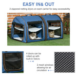 Portable Twin Compartment Show House Cat Cage 39  Soft-Sided Pet Kennel With Soft Cushions  Storage Bag Blue