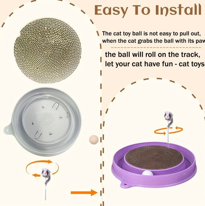 Multi-functional Cat Scratching Board With Ball Track, Various Colours Of Mat Board, Self-height Relief From Boredom To Tease The Cat, With Spring And Ball, Anti-scratch Furniture Artifacts, A Must-ha