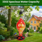 1Pc Glass Hummingbird Feeder 33OZ Hand Blown Hummingbird Feeder With 5 Flower Feeding Port Perch Ant Moat Hanging Hook S Hook Hemp Rope Cleaning Brush For Garden Decor