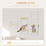 PawHut 6-pc Modern Cat Wall Shelves For Indoor Cats, Height Adjustable Jumping Platforms