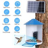 Smart Bird Feeder With Solar Powered Camera 1080P HD AI Identify PIR Motion Auto Capture Video Cloud Card Storage WiFi Connection App Control IP65 Waterproof