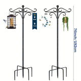 Two Heavy Duty 76 Inch Outdoor Metal Shepherd's Hooks Traditional Double Bird Feeder Pole With Five Finger Adjustable Plant Hooks Suitable For Garden And Wedding Decoration Suitable For Bird Feeders P